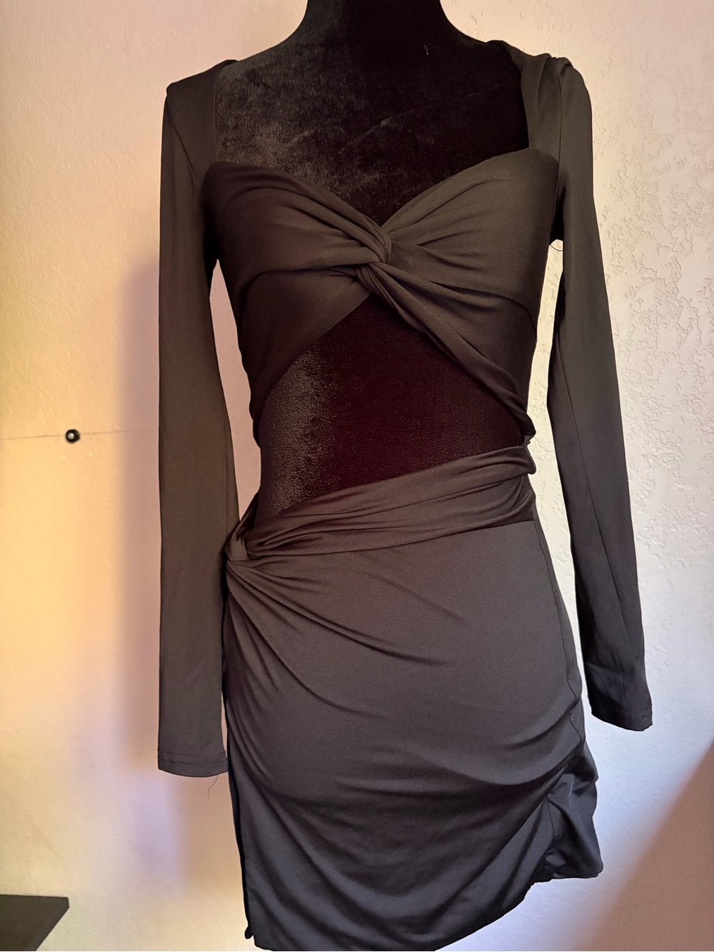 Princess Polly Black Long-Sleeve Twist Cutout Bodycon Dress